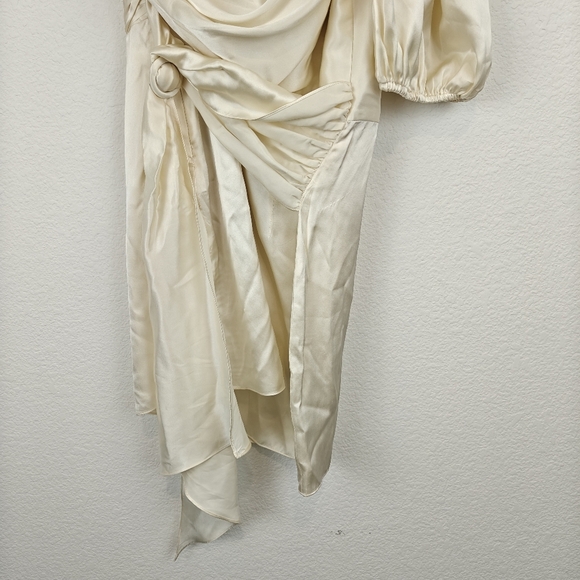 Amanda Uprichard Bexley Silk Tie Waist One Shoulder Mini Dress In Ivory Size LG - Picture 13 of 16
